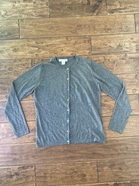 August Silk Women’s Medium Gray Button Front Silk Blend Cardigan Sweater